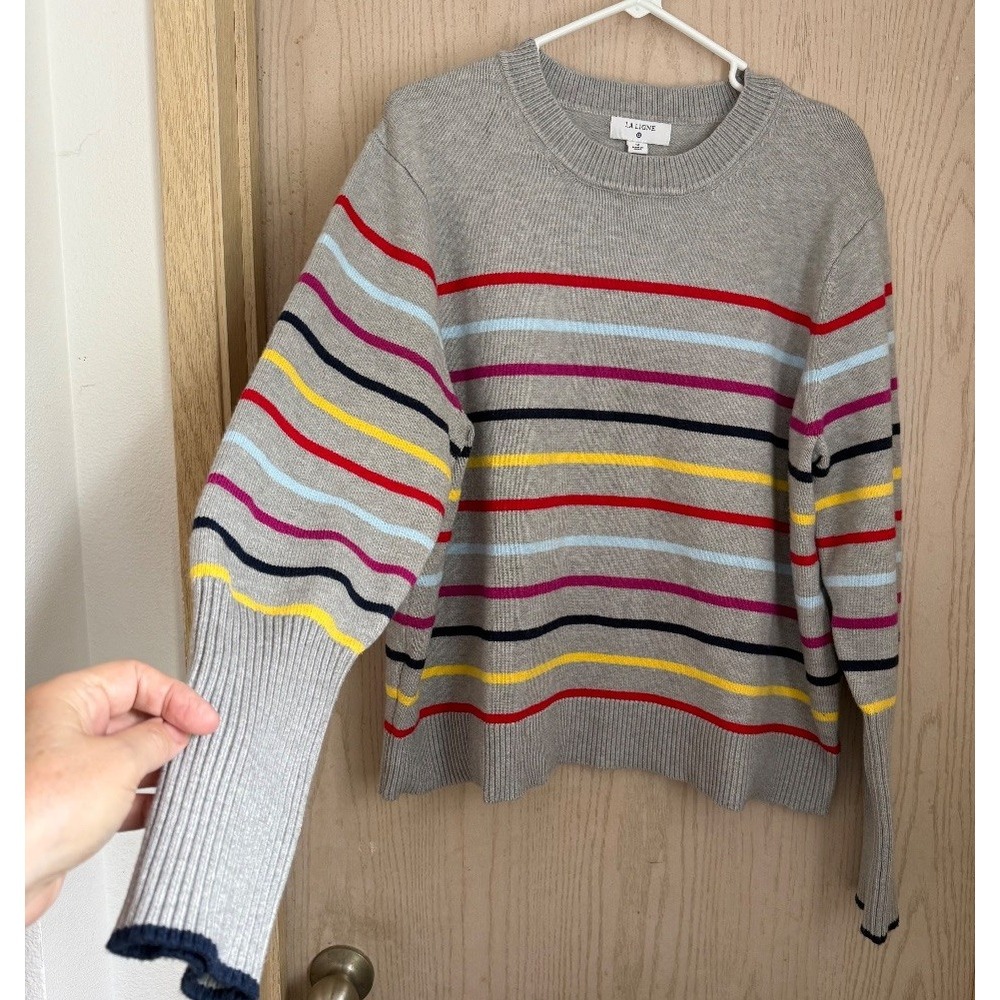 La Ligne x Target Gray Rainbow Striped Pullover Sweater 1X Cashmere Blend Soft
